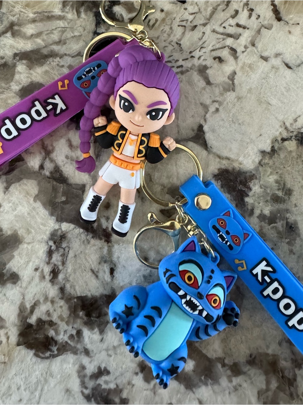 2pc K-pop Demon Hunters Purple-Haired Doll & Blue Monster Keychain set